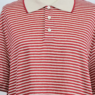 Loro Piana Red,Light Beige Linen Striped Polo Shirt