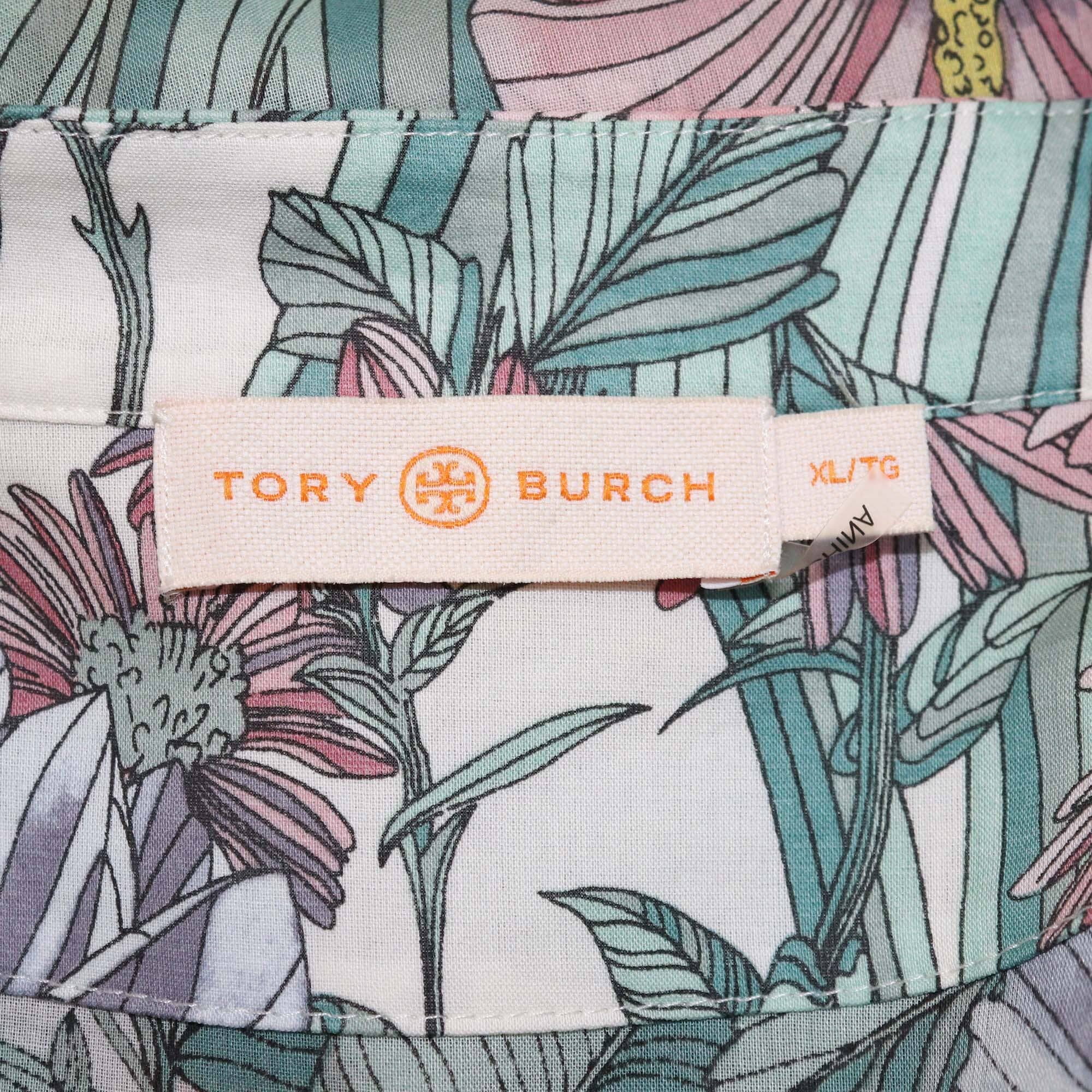 Tory Burch Multicolor Floral Print Half Button Three Quarter Sleeve Maxi Dress Womens Tory Burch 