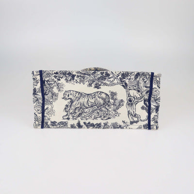 Christian Dior Navy Blue Toile De Jouy Embroidered Canvas Medium Book Tote