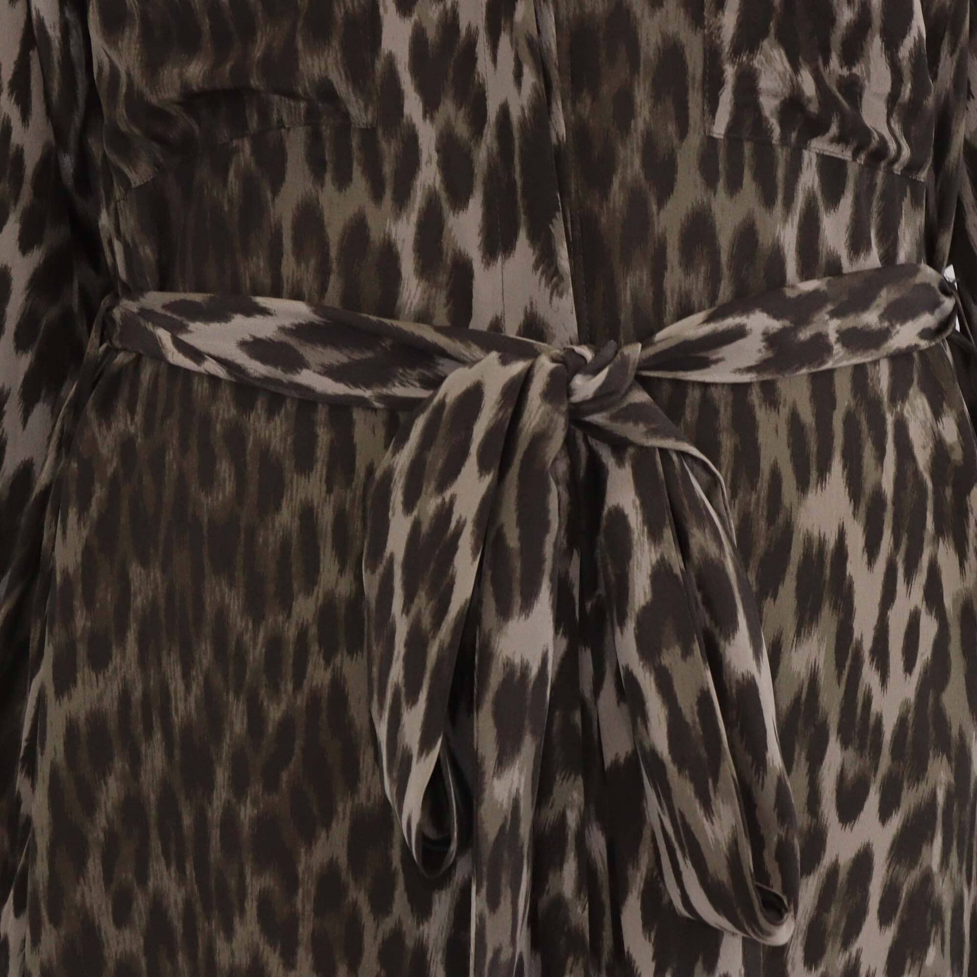L'agence Black/Grey Animal Print Long Sleeve Belted Dress Womens L'agence 