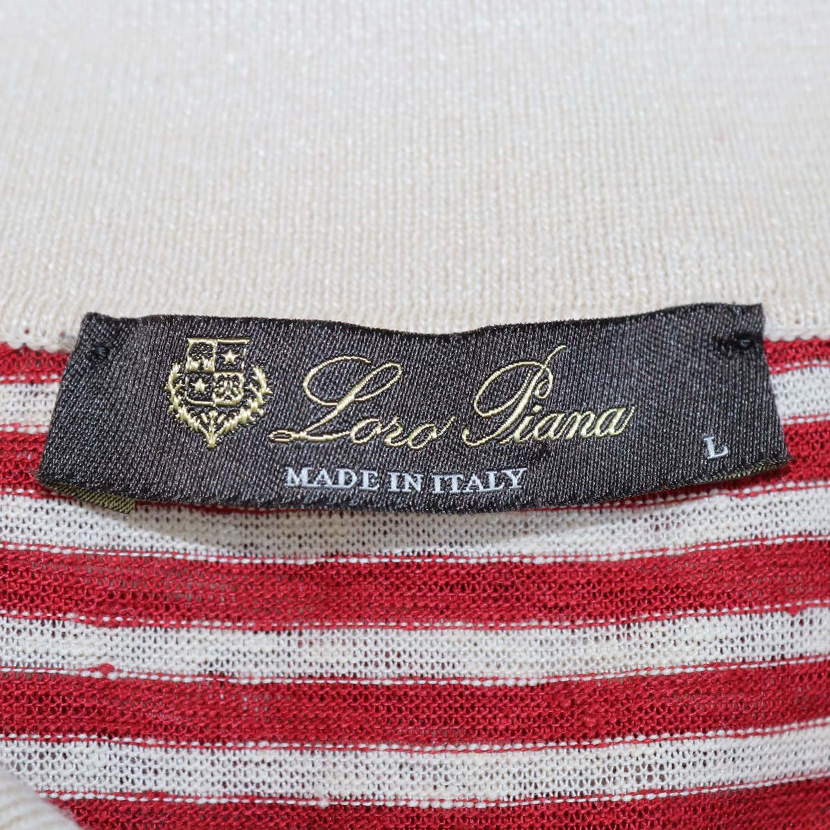 Loro Piana Red,Light Beige Linen Striped Polo Shirt