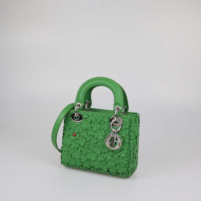 Christian Dior Green Leather Mini Clover Lucky Lady Dior Tote
