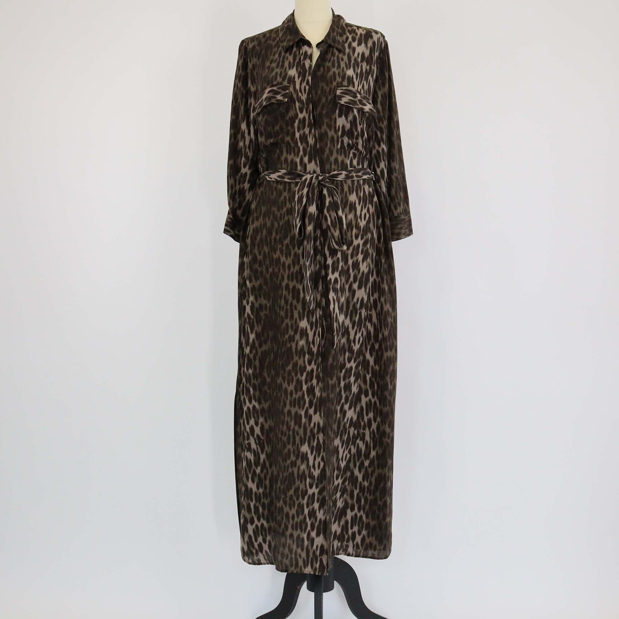 L'agence Black/Grey Animal Print Long Sleeve Belted Dress Womens L'agence 