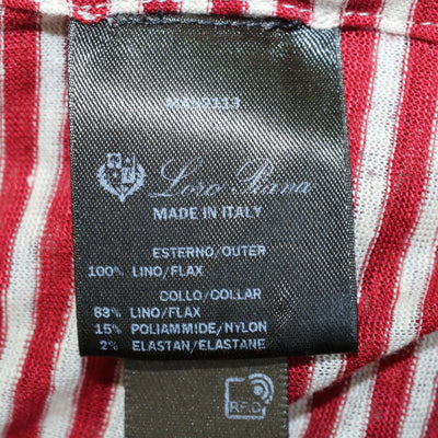 Loro Piana Red,Light Beige Linen Striped Polo Shirt