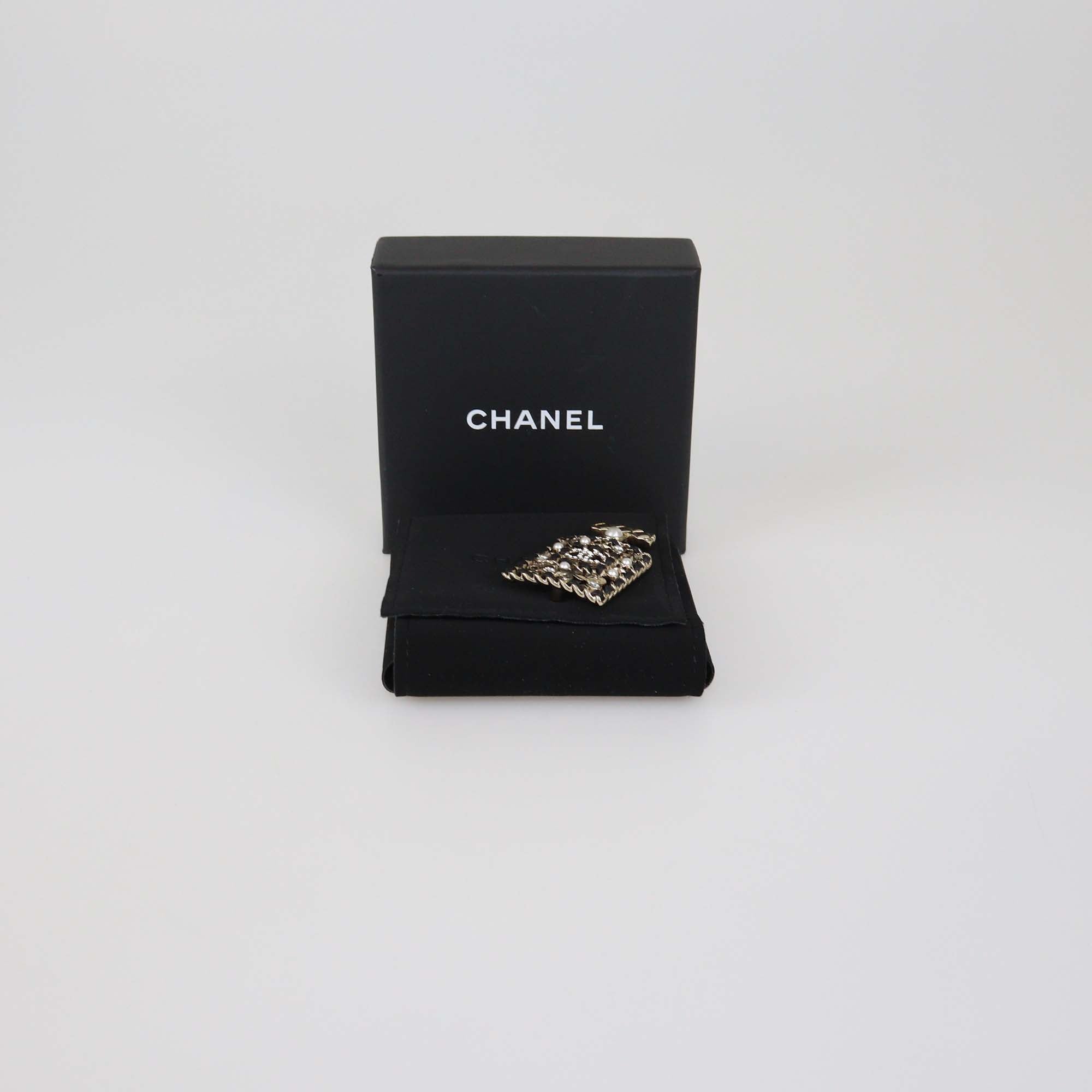Chanel Gold Tone Metal Crystal & Faux Pearl No.5 Perfume Bottle CC Brooch