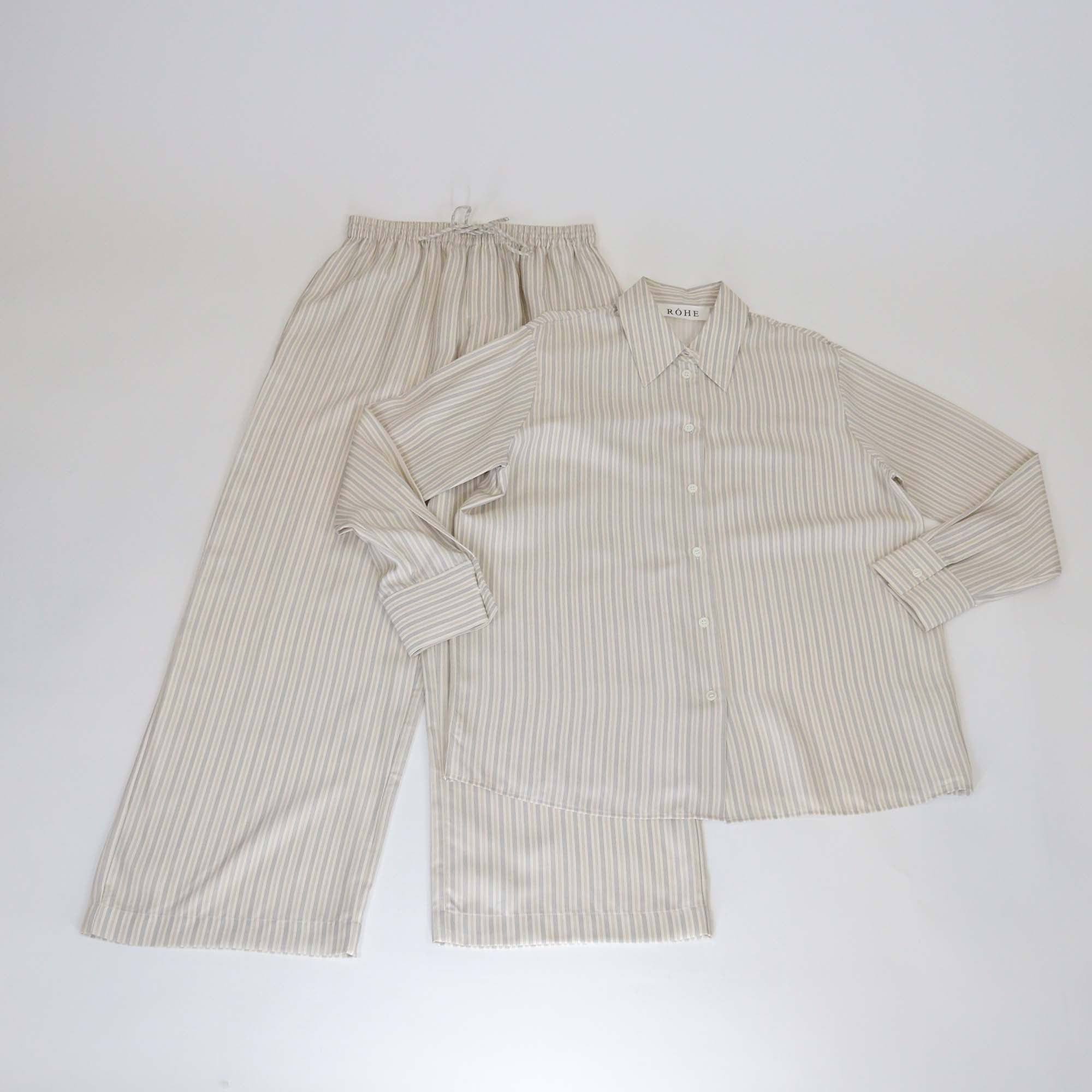 Róhe Cream/Grey Silk Pinstripe long Sleeve Shirt & Pants