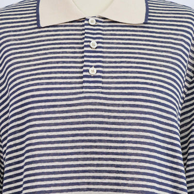 Loro Piana Navy Blue,Light Beige Linen Striped Polo Shirt