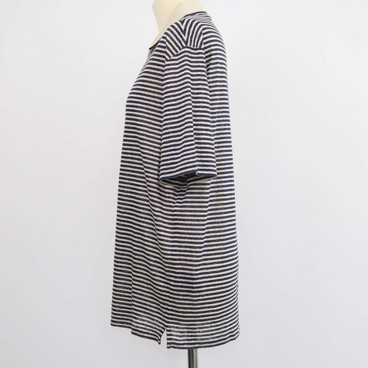 Loro Piana Navy Blue,Light Beige Linen Striped Polo Shirt
