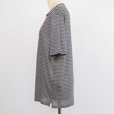 Loro Piana Navy Blue,Light Beige Linen Striped Polo Shirt