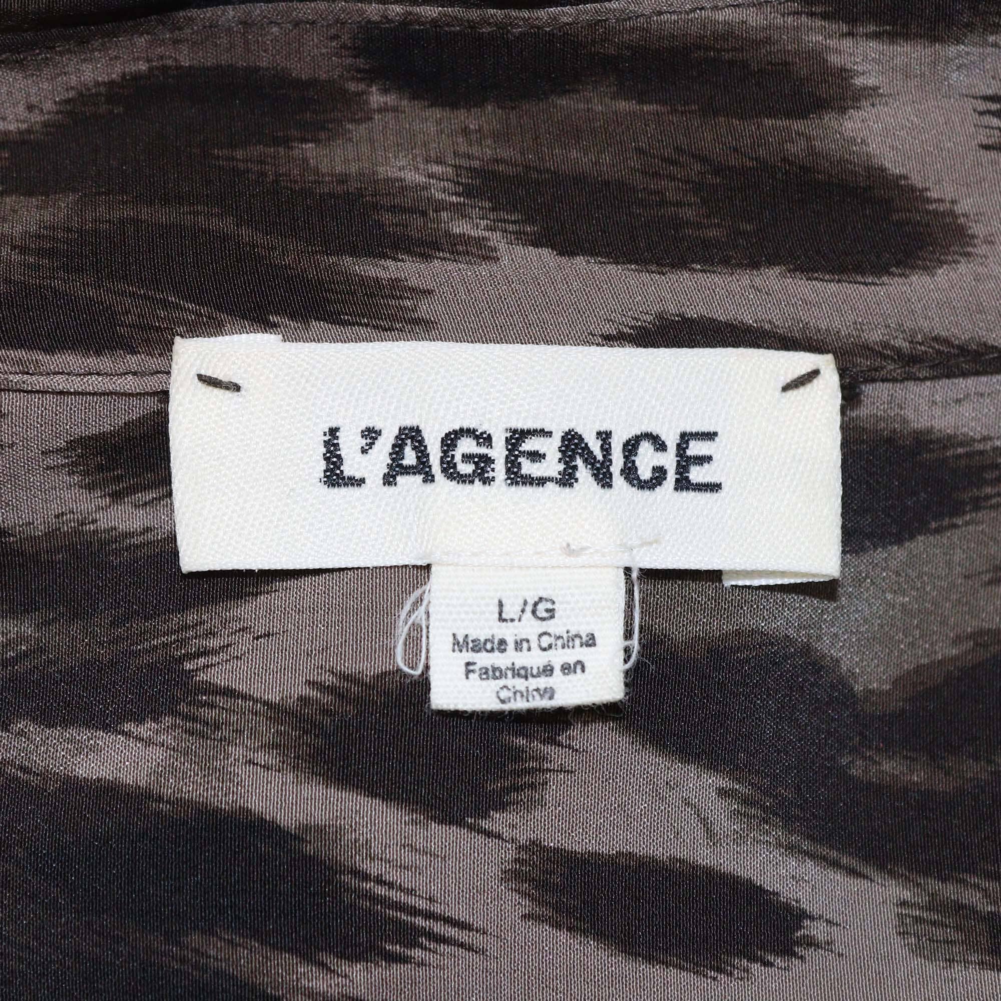 L'agence Black/Grey Animal Print Long Sleeve Belted Dress Womens L'agence 
