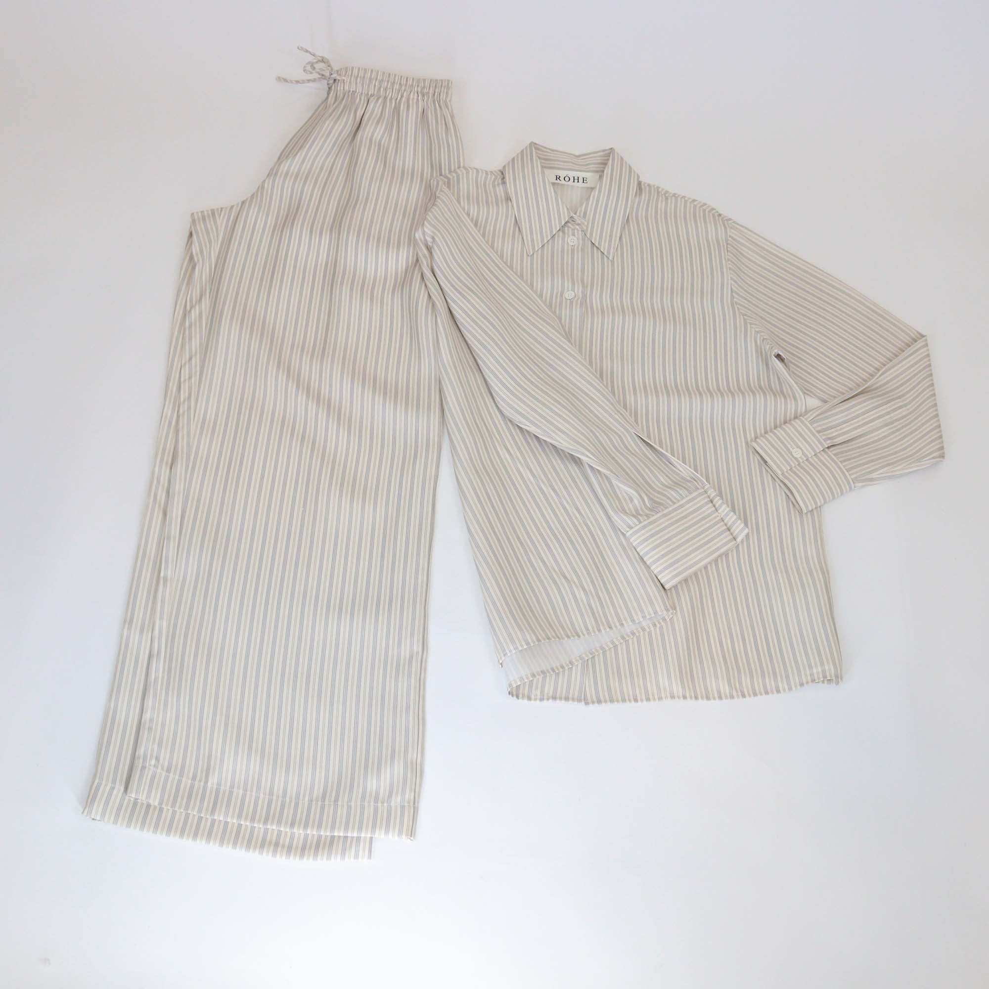 Róhe Cream/Grey Silk Pinstripe long Sleeve Shirt & Pants