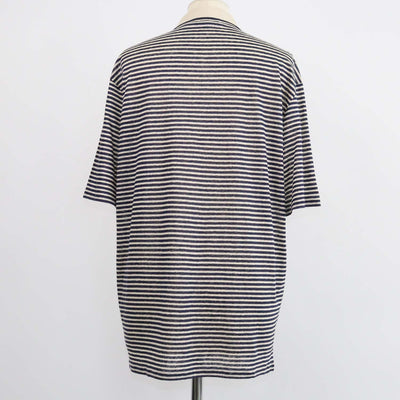 Loro Piana Navy Blue,Light Beige Linen Striped Polo Shirt
