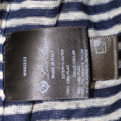 Loro Piana Navy Blue,Light Beige Linen Striped Polo Shirt