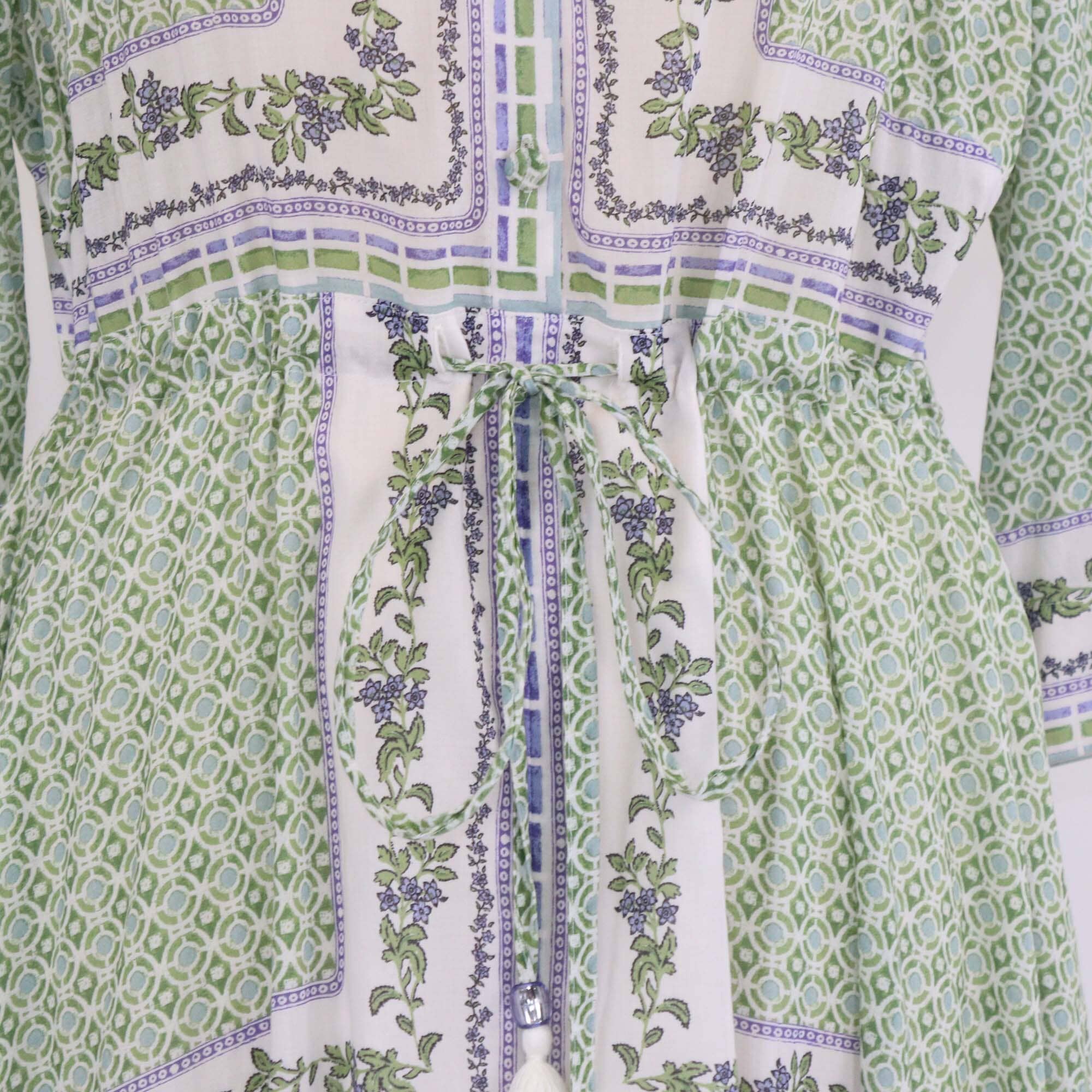 Tory Burch White/Green Printed Half Button Three Quarter Sleeve Maxi Dress Womens Tory Burch 