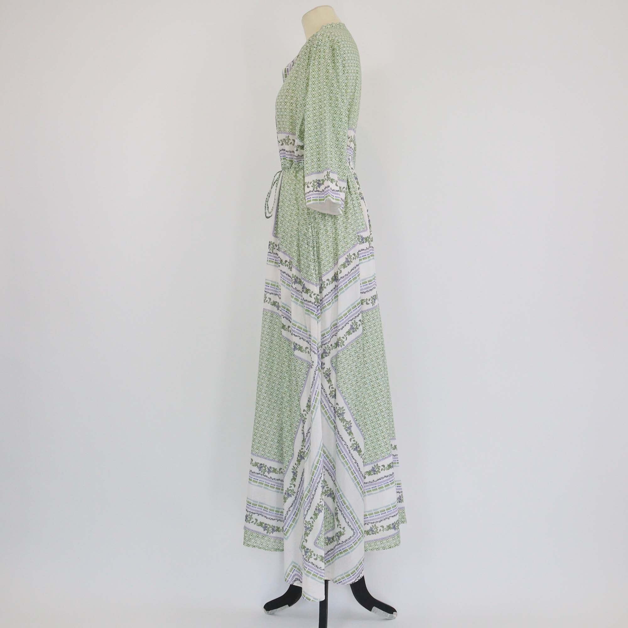 Tory Burch White/Green Printed Half Button Three Quarter Sleeve Maxi Dress Womens Tory Burch 