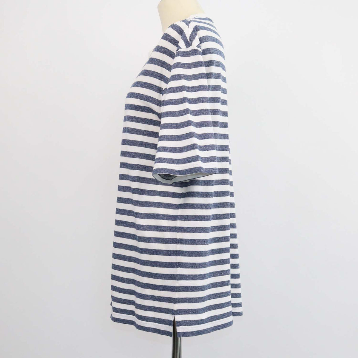 Loro Piana Blue,White Cotton Linen Striped Crew Neck T-Shirt