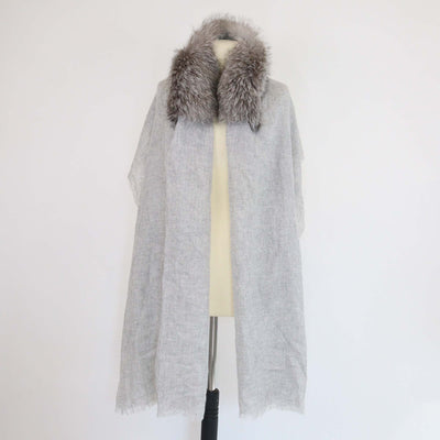 Brunello Cucinelli Grey Cashmere Fox Fur Shoulder Scarf