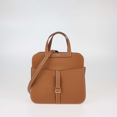 Hermès Gold Taurillon Clemence Leather Gold Hardware Halzan 25 Bag