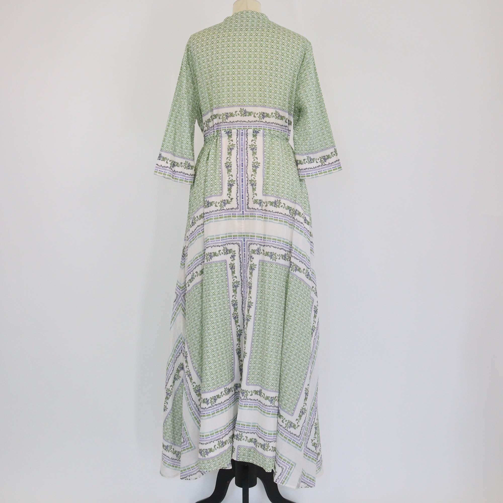 Tory Burch White/Green Printed Half Button Three Quarter Sleeve Maxi Dress Womens Tory Burch 