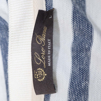 Loro Piana Blue,White Cotton Linen Striped Crew Neck T-Shirt