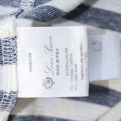 Loro Piana Blue,White Cotton Linen Striped Crew Neck T-Shirt