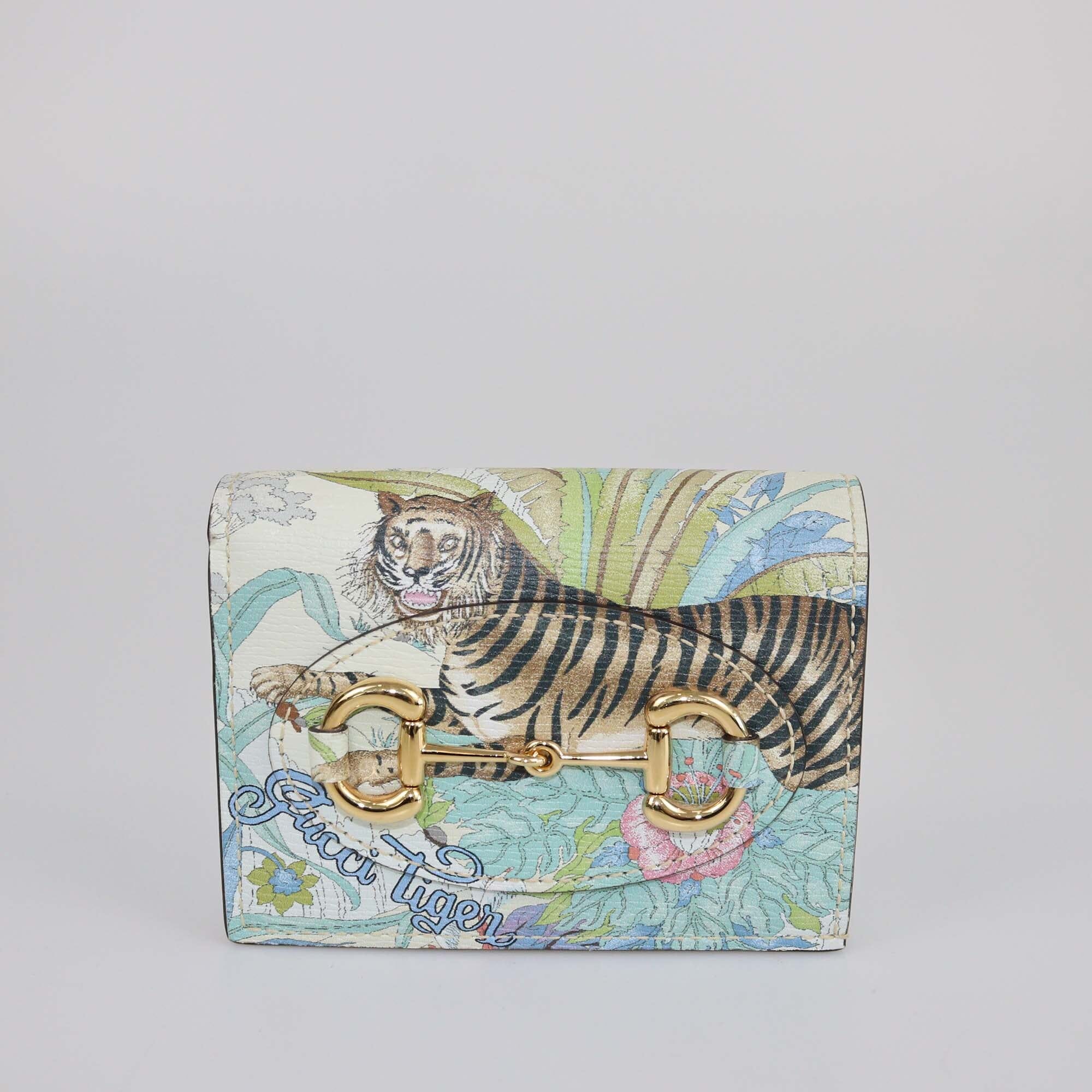 Gucci Multicolor Tiger Print Horsebit 1955 Card Case Wallet Womens Gucci 