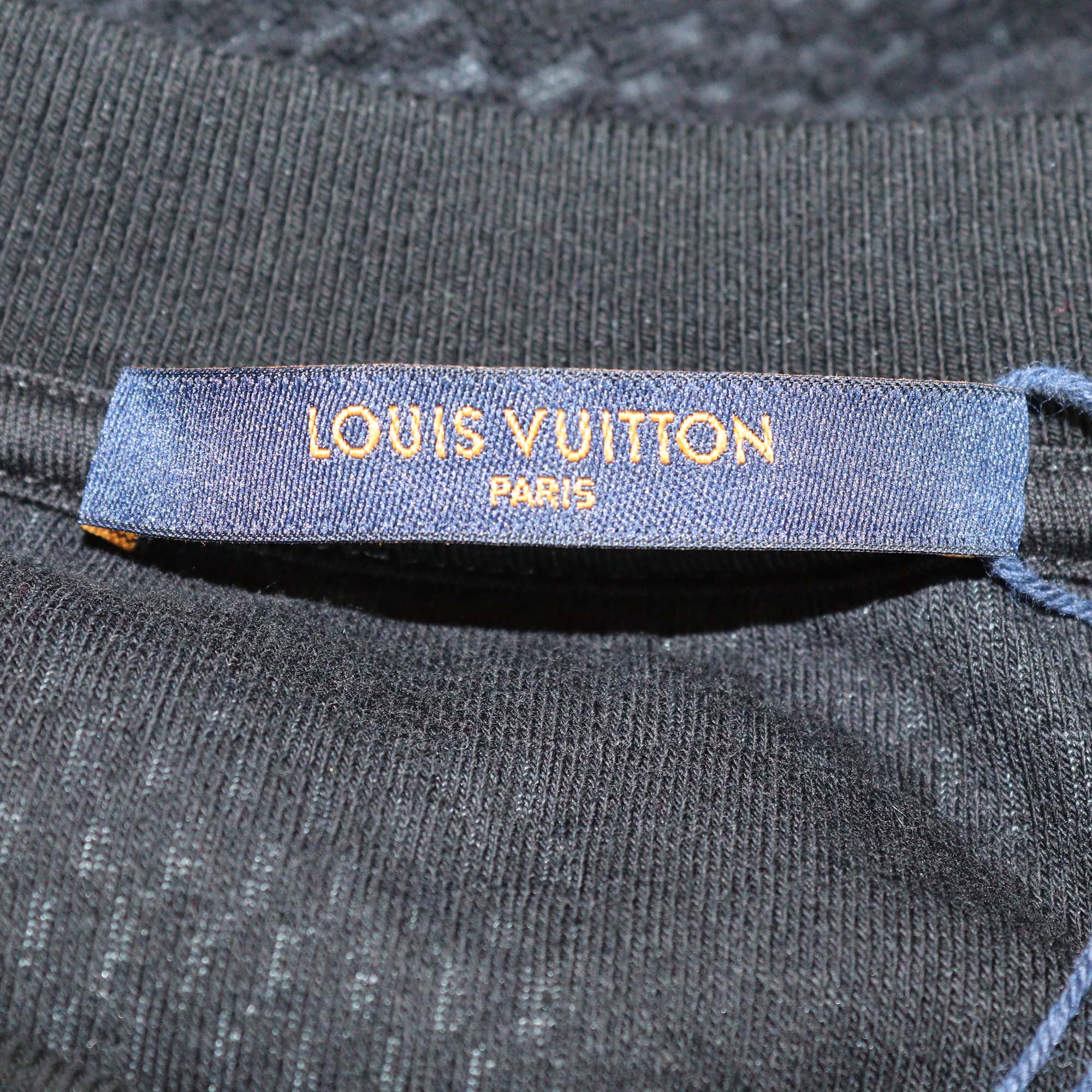 Louis Vuitton Black Damier French Terry Cotton Crewneck T-Shirt