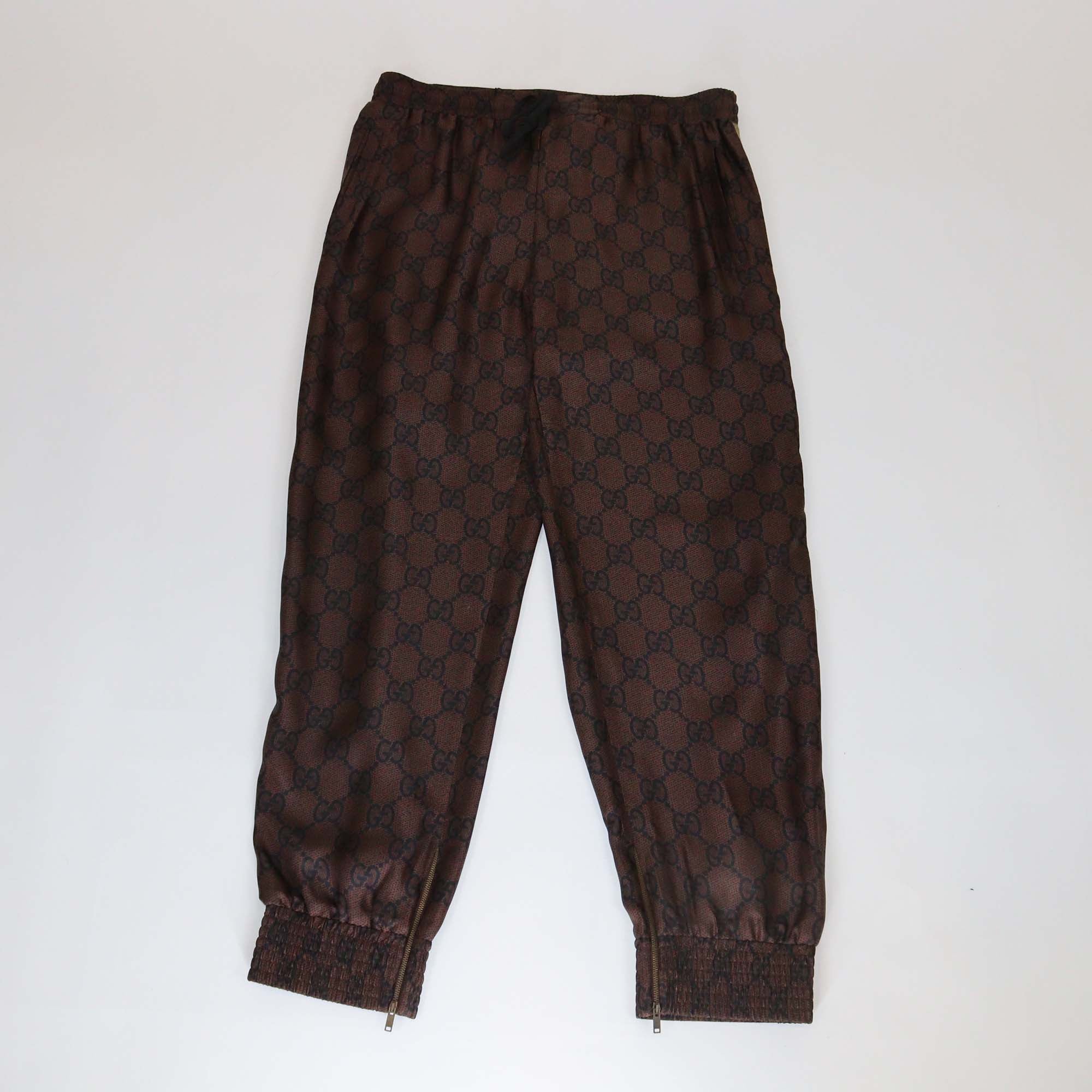 Gucci Brown GG Printed Silk Side Stripe Detail Jog Pants