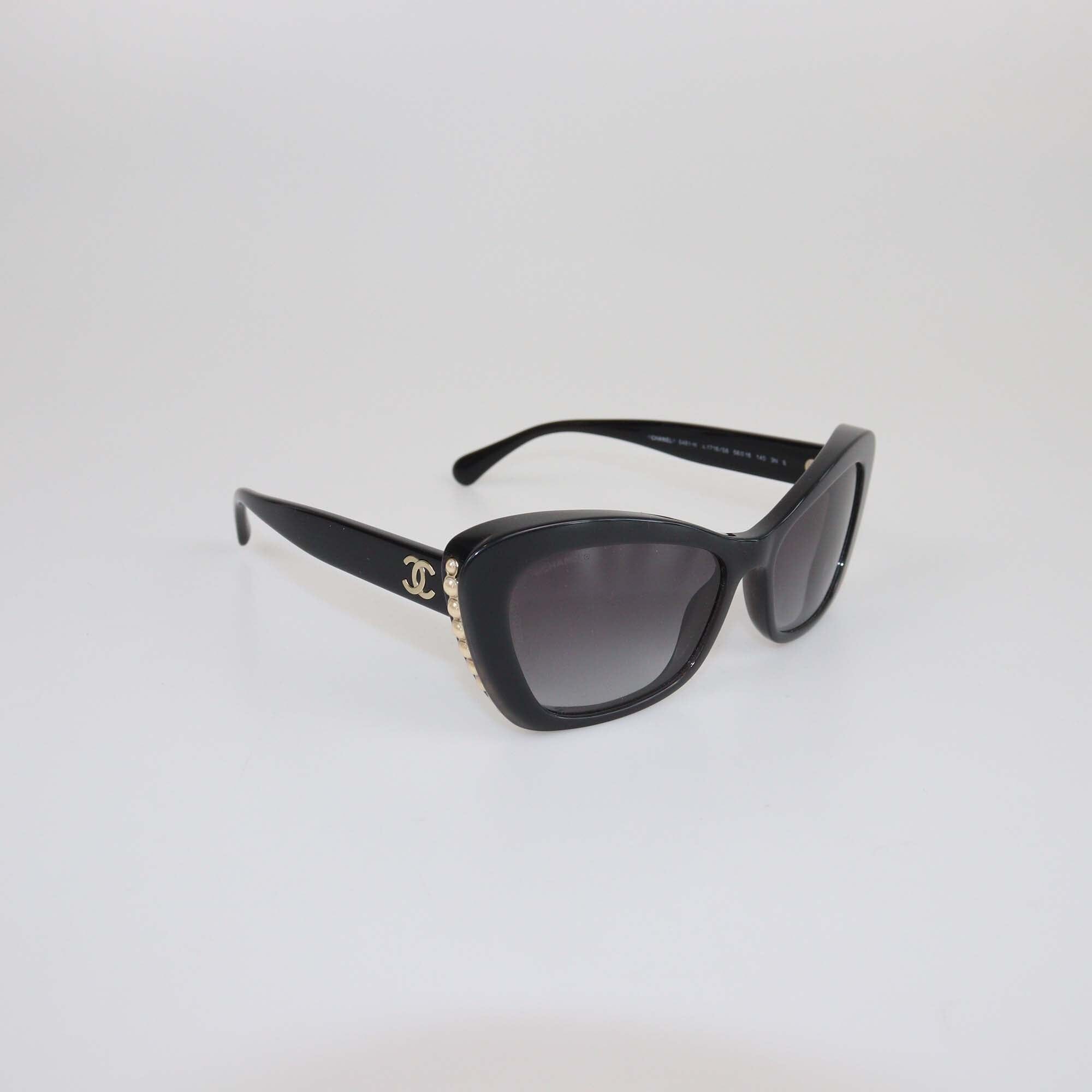 Chanel Black Gradient Pearl Cateye Sunglasses Womens Chanel 