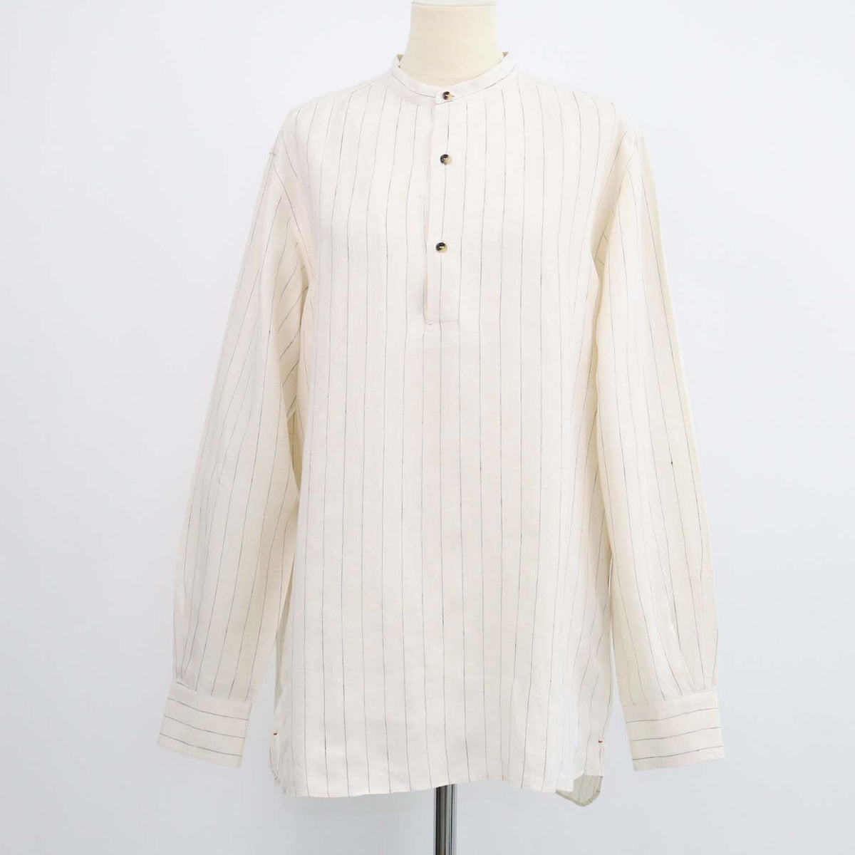 Loro Piana Off White Linen Striped Elia Button Down Longsleeve Shirt