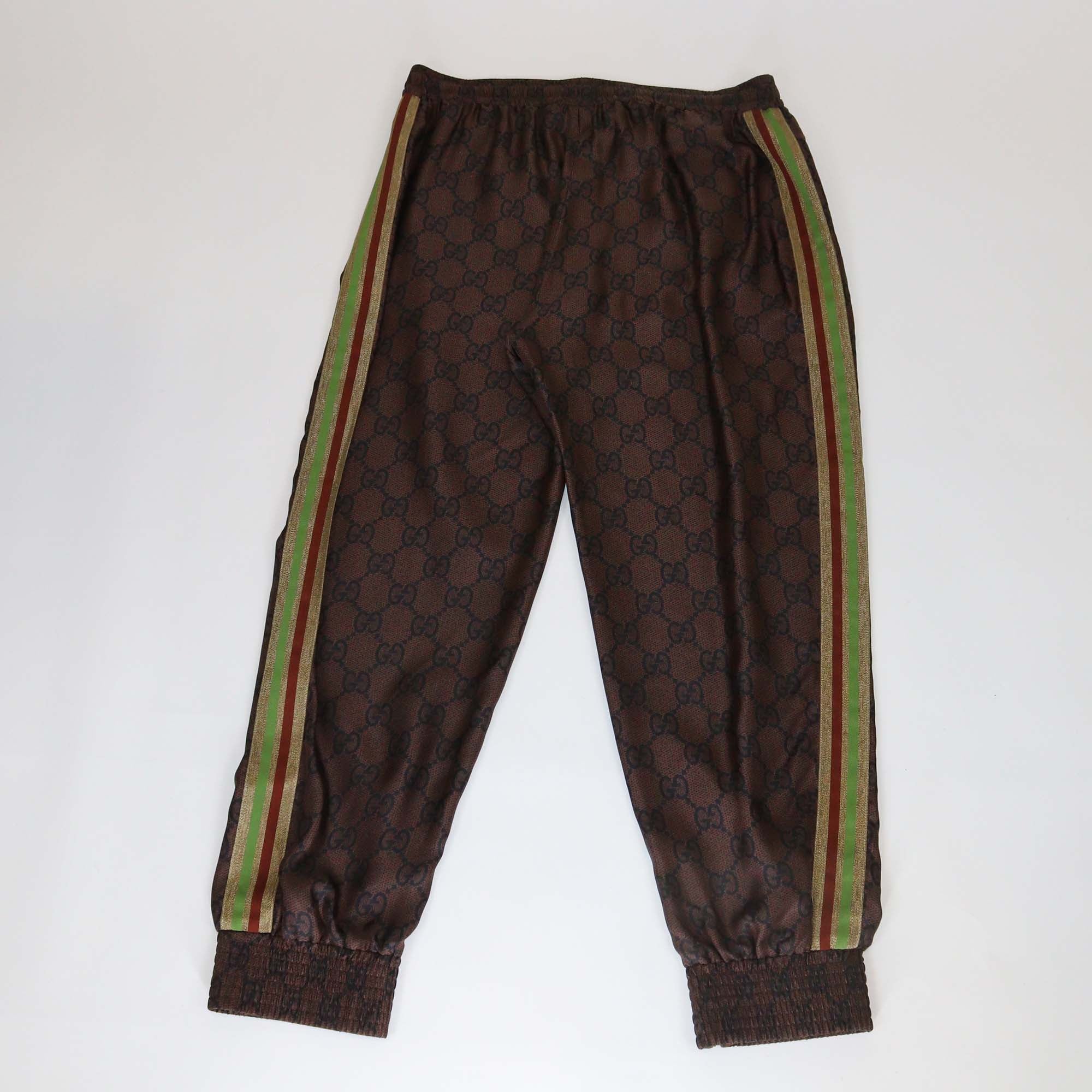 Gucci Brown GG Printed Silk Side Stripe Detail Jog Pants