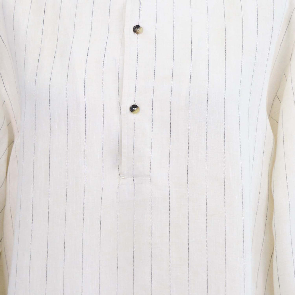 Loro Piana Off White Linen Striped Elia Button Down Longsleeve Shirt
