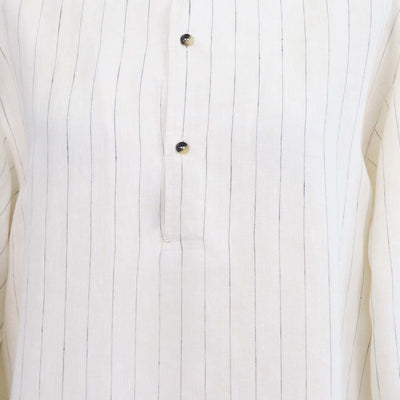 Loro Piana Off White Linen Striped Elia Button Down Longsleeve Shirt