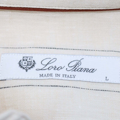 Loro Piana Off White Linen Striped Elia Button Down Longsleeve Shirt