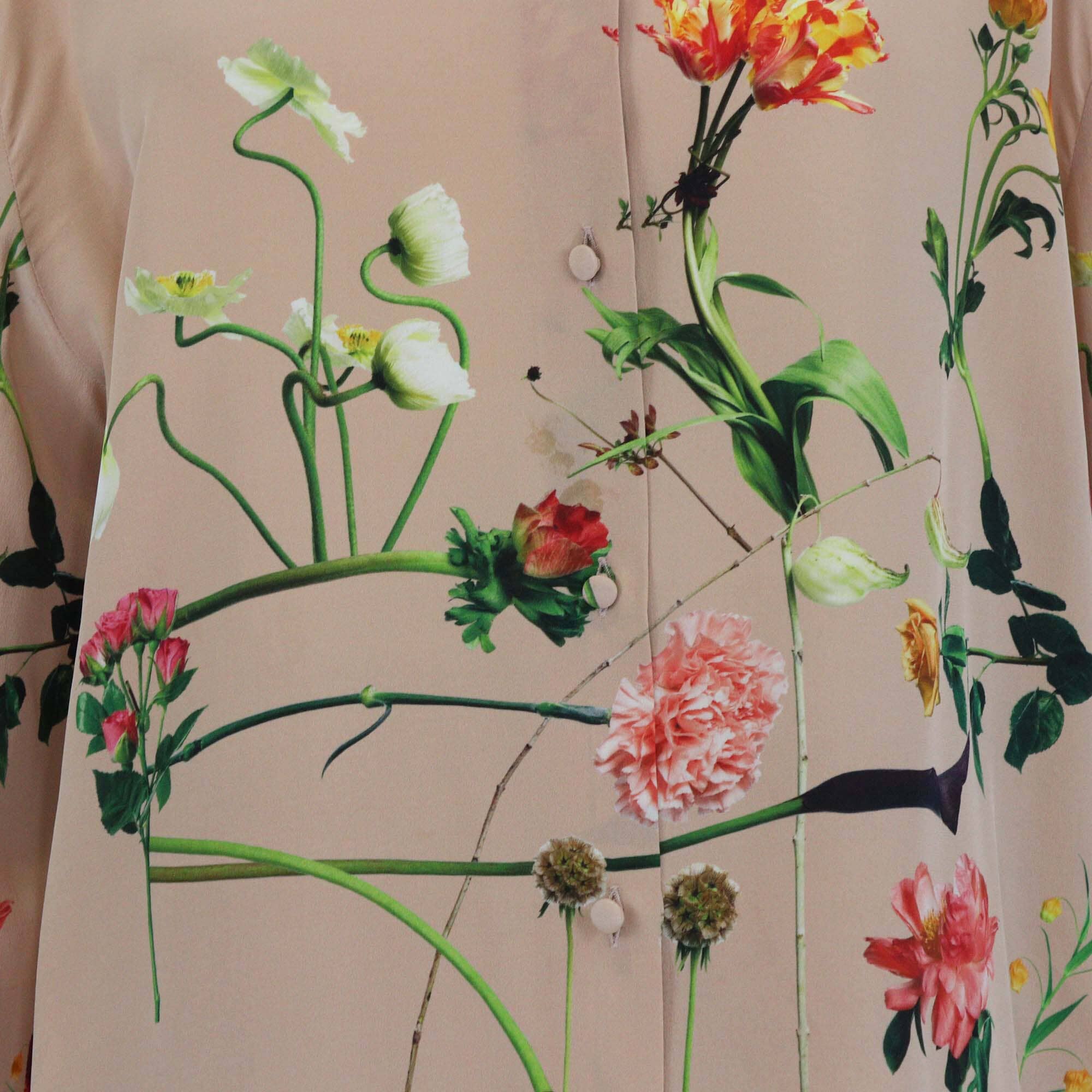 Valentino Nude Floral Print Long Sleeve Shirt & Pleated Midi Skirt Set Womens Valentino 