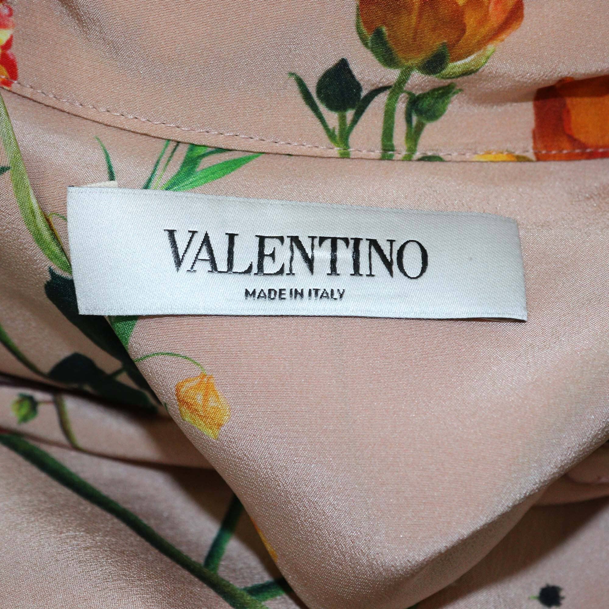 Valentino Nude Floral Print Long Sleeve Shirt & Pleated Midi Skirt Set Womens Valentino 
