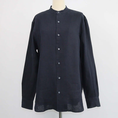 Loro Piana Navy Blue Linen Elia Button Down Long Sleeve Shirt