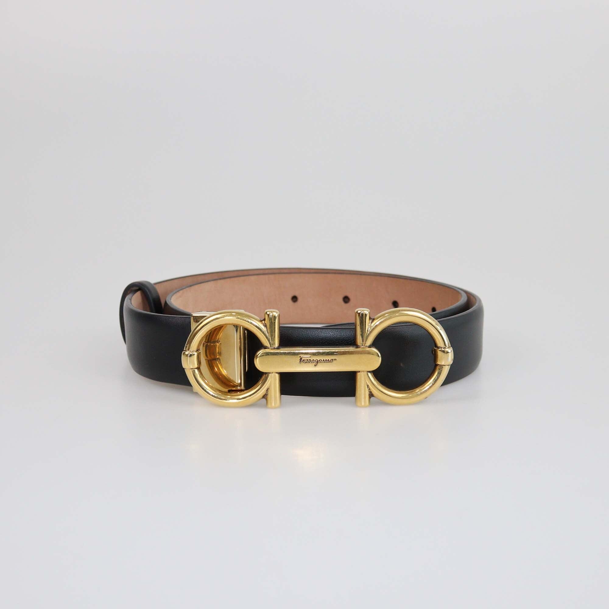 Salvatore Ferragamo Black Double Gancini Buckle Belt