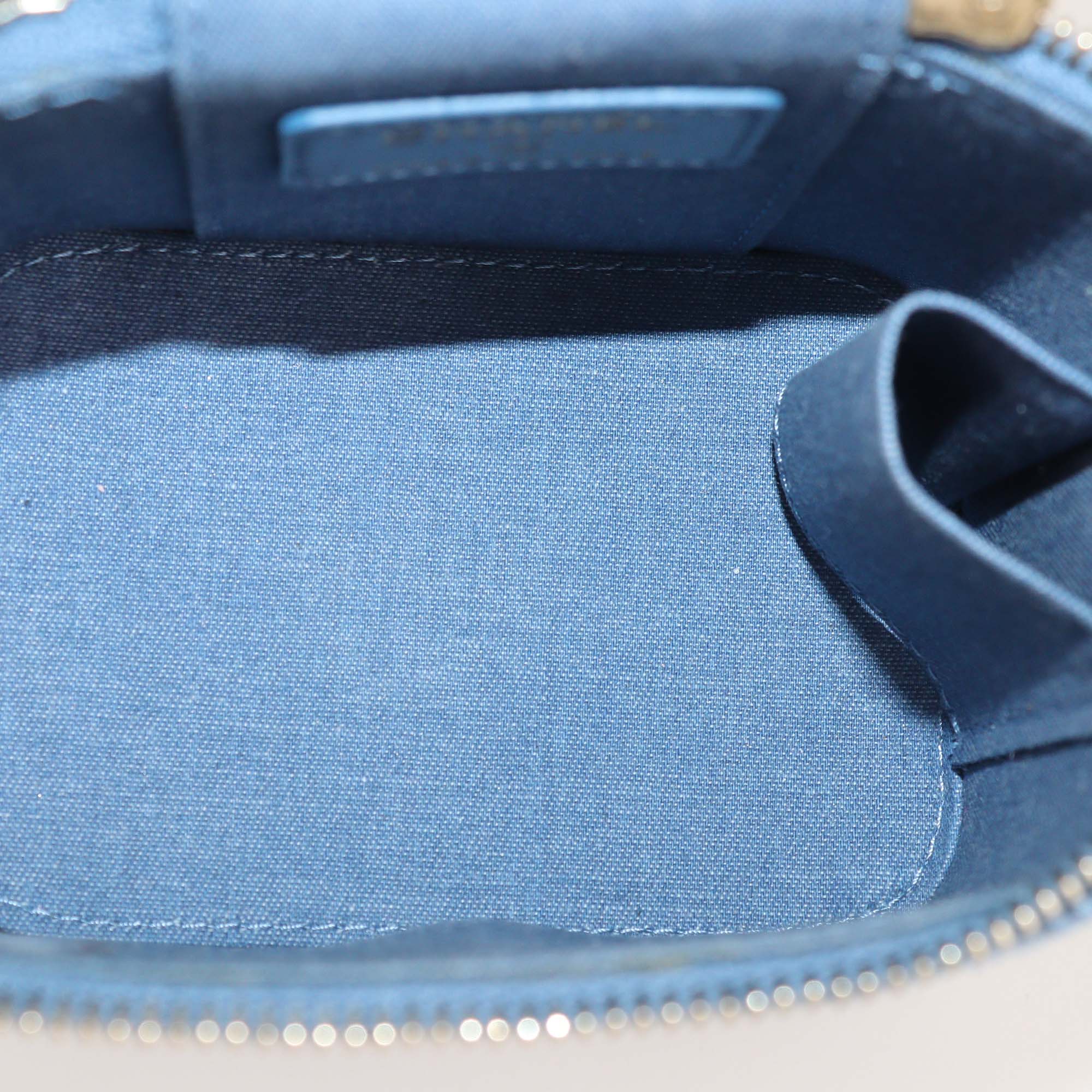 Chanel Blue Quilted Denim Small Pearl Crush Vanity Case With Chain