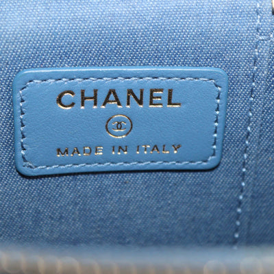 Chanel Blue Quilted Denim Small Pearl Crush Vanity Case With Chain