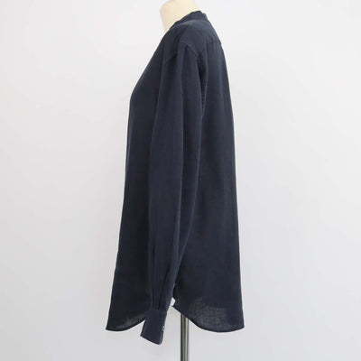 Loro Piana Navy Blue Linen Elia Button Down Long Sleeve Shirt