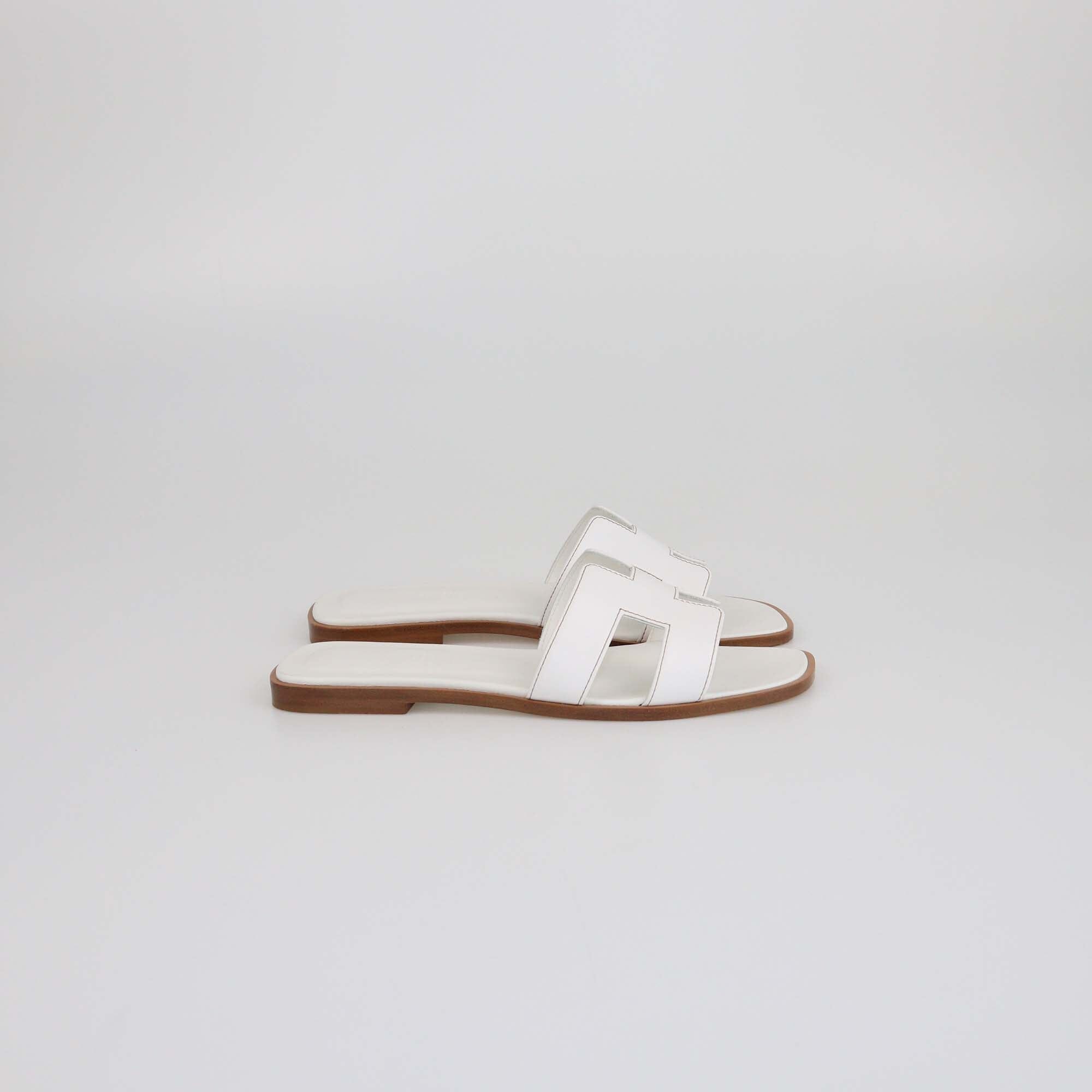 Hermes White Oran Flat Sandals Womens Hermes 