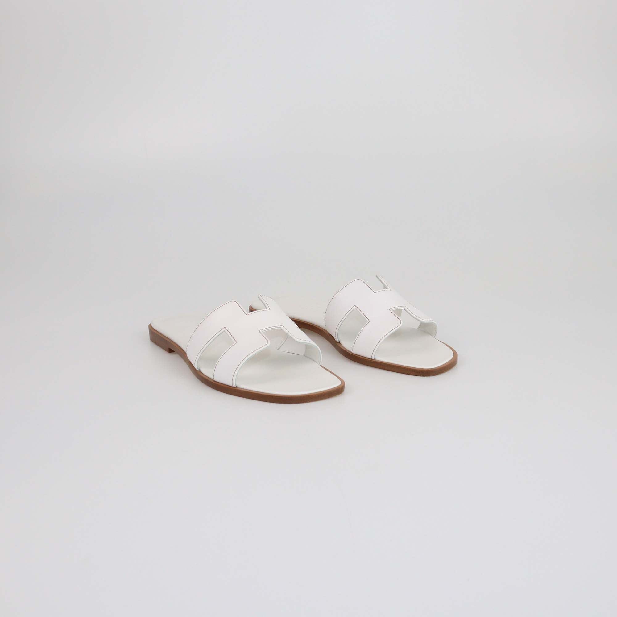 Hermes White Oran Flat Sandals Womens Hermes 