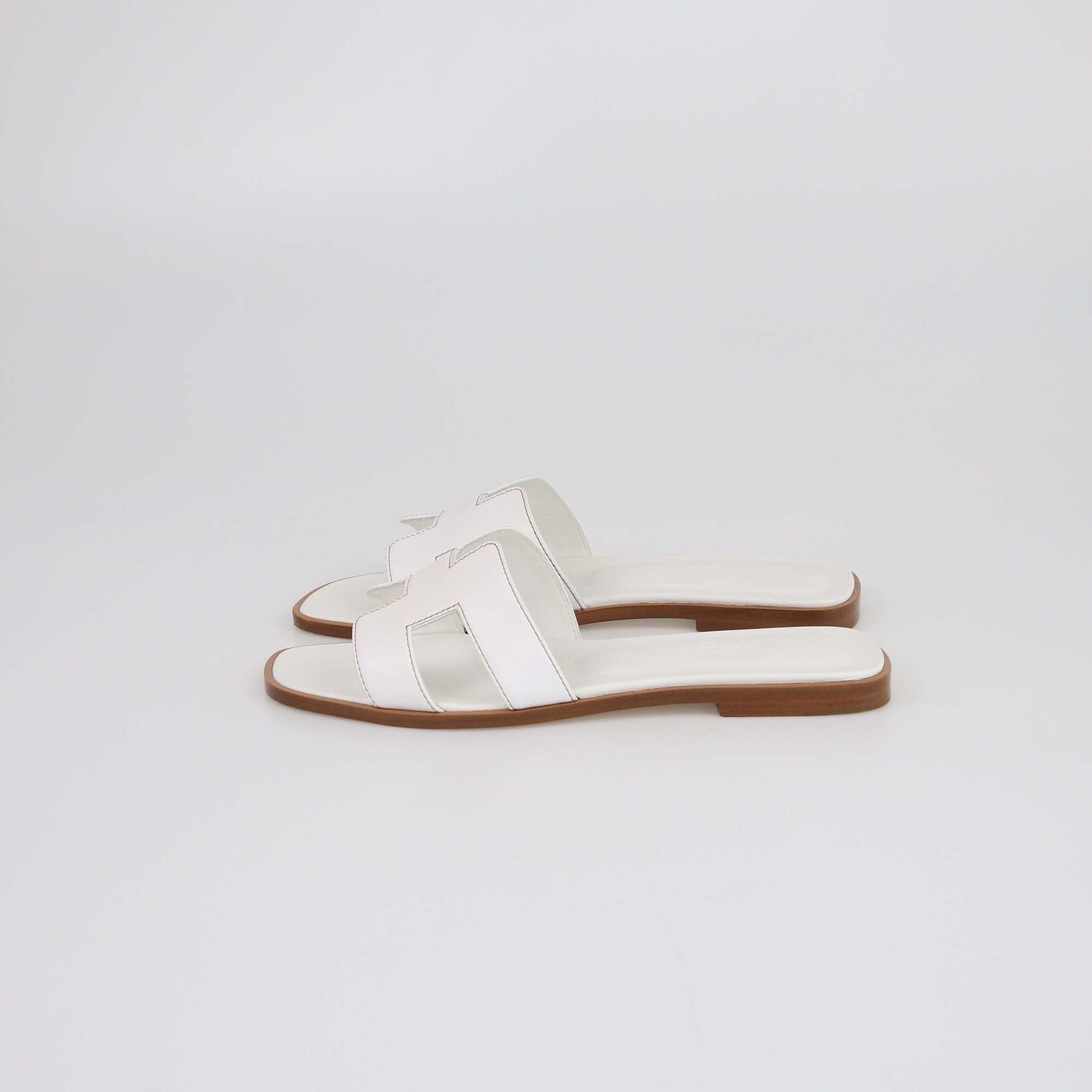 Hermes White Oran Flat Sandals Womens Hermes 