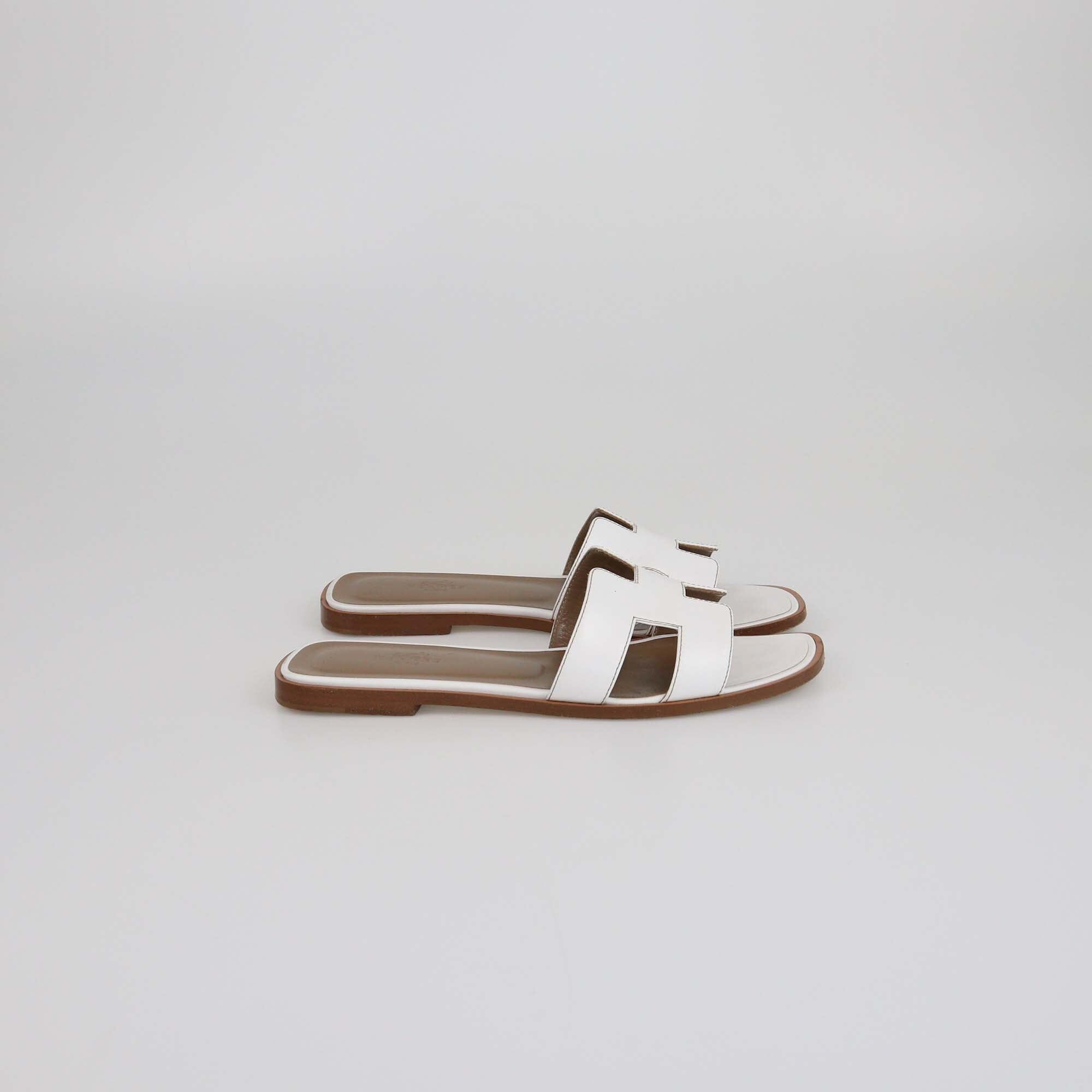 Hermes White Oran Flat Sandals Womens Hermes 