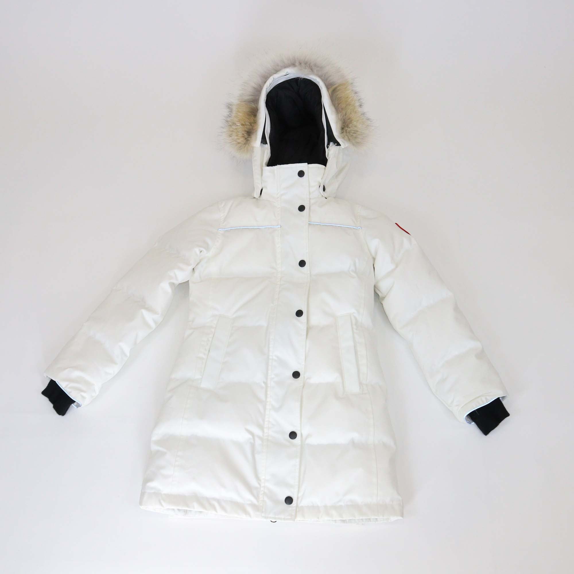 Canada Goose Off White Cayote Fur Trimmed and Nylon Youth Juniper Parka Heritage Jacket