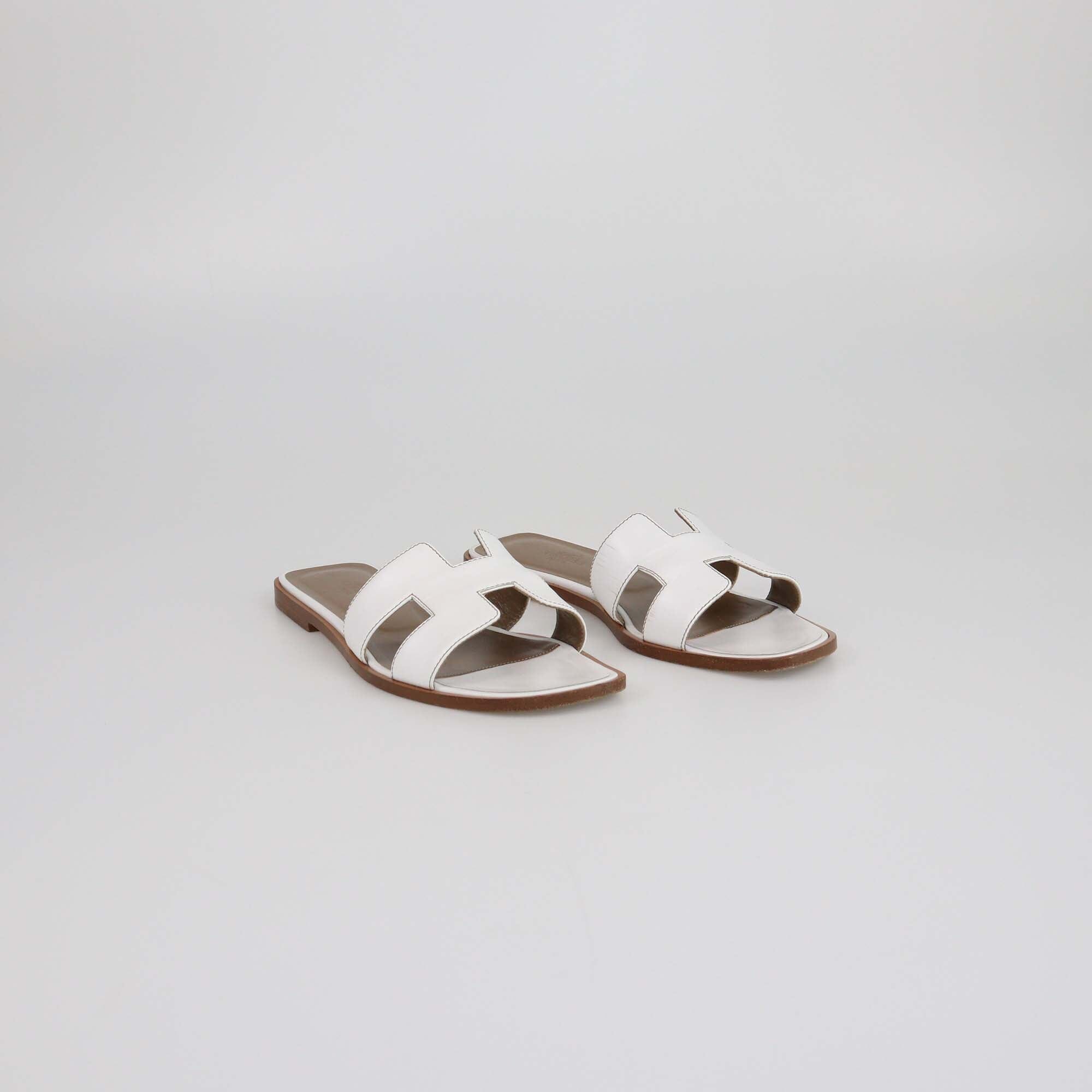 Hermes White Oran Flat Sandals Womens Hermes 