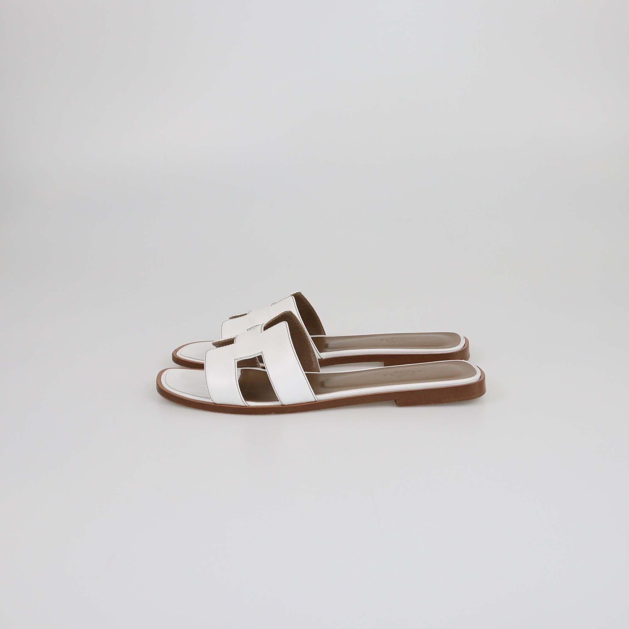 Hermes White Oran Flat Sandals Womens Hermes 