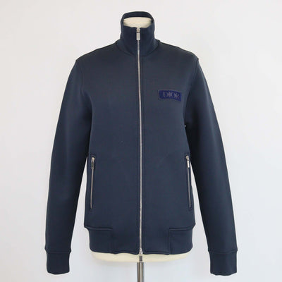 Dior Homme Navy Blue Cotton Logo Patched Zip Up Jacket