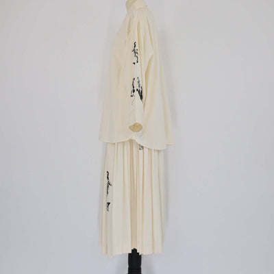 Prada Cream Mermaid Printed Chambray Long Sleeve Shirt & Skirt Set Womens Prada 